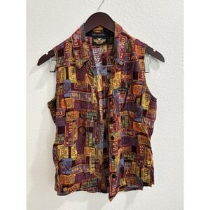 Harley Davidson Women's Large Sleeveless Tank Large License Plate Colorful EUC